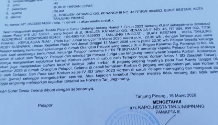 Oknum Institusi Navigasi Tanjungpinang Diduga Cabuli Anak Bawah Umur, Pelaku Masih Berkeliaran Bebas