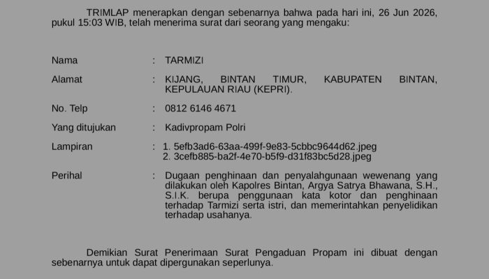 Kapolres Bintan Dilaporkan ke Divisi Propam Polri, Diduga Lontarkan Kata-Kata Penghinaan