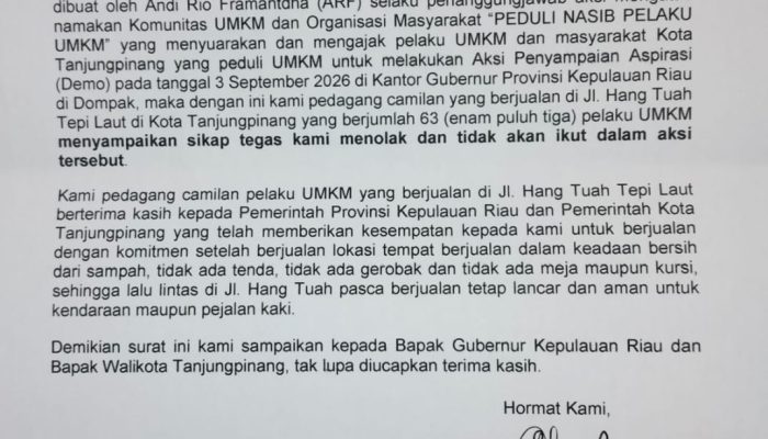Jelang Aksi 3 September di Kantor Gubernur, 63 UMKM Tepi Laut Nyatakan Tolak, Tokoh Melayu: Jangan Terprovokasi Oknum