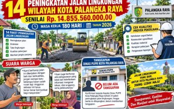 14 Proyek Peningkatan Jalan Lingkungan Palangka Raya Rp14 Miliar lebih Dikerjakan 180 Hari, Publik Soroti Kualitas